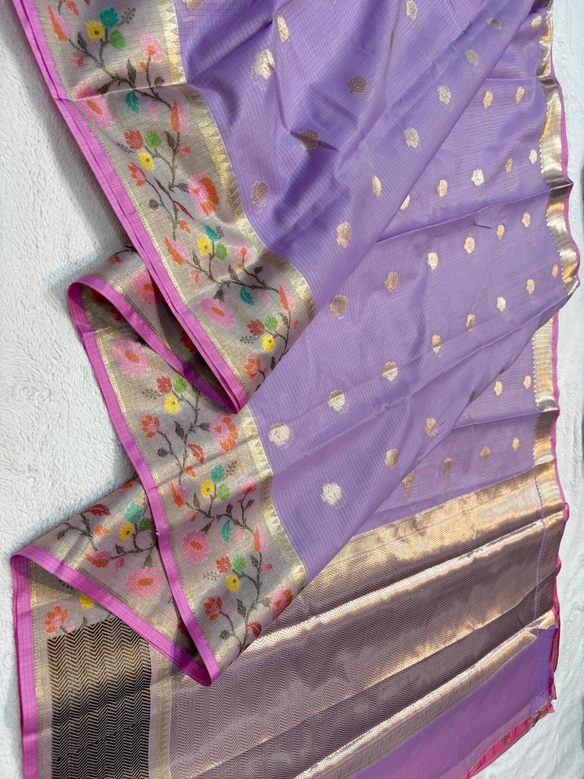 Lovender Cotton Kota Paithani Border Premium Banarasi Saree