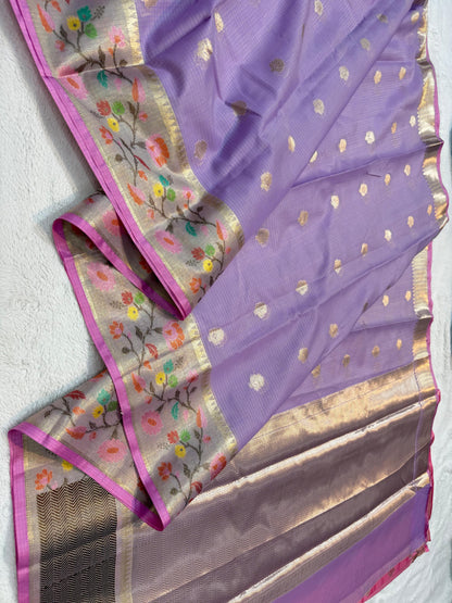 Lovender Cotton Kota Paithani Border Premium Banarasi Saree