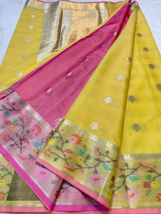 Gold Cotton Kota Paithani Border Premium Banarasi Saree