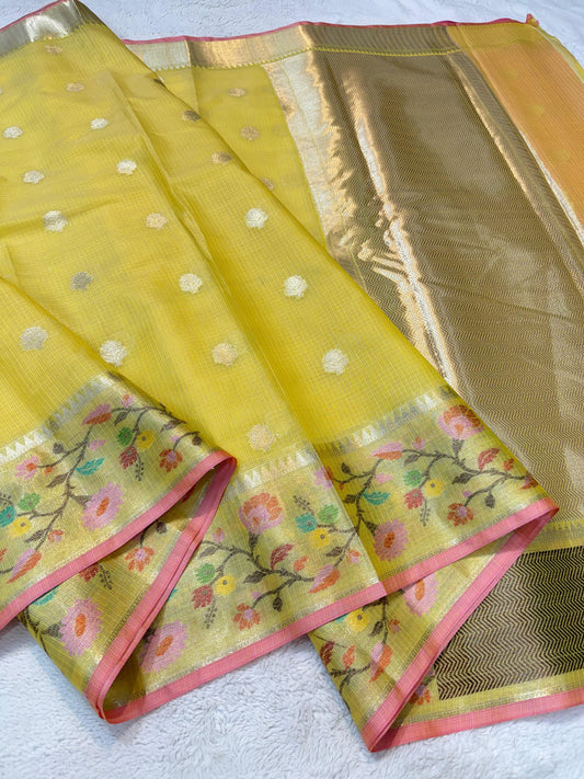 Gold Cotton Kota Paithani Border Premium Banarasi Saree
