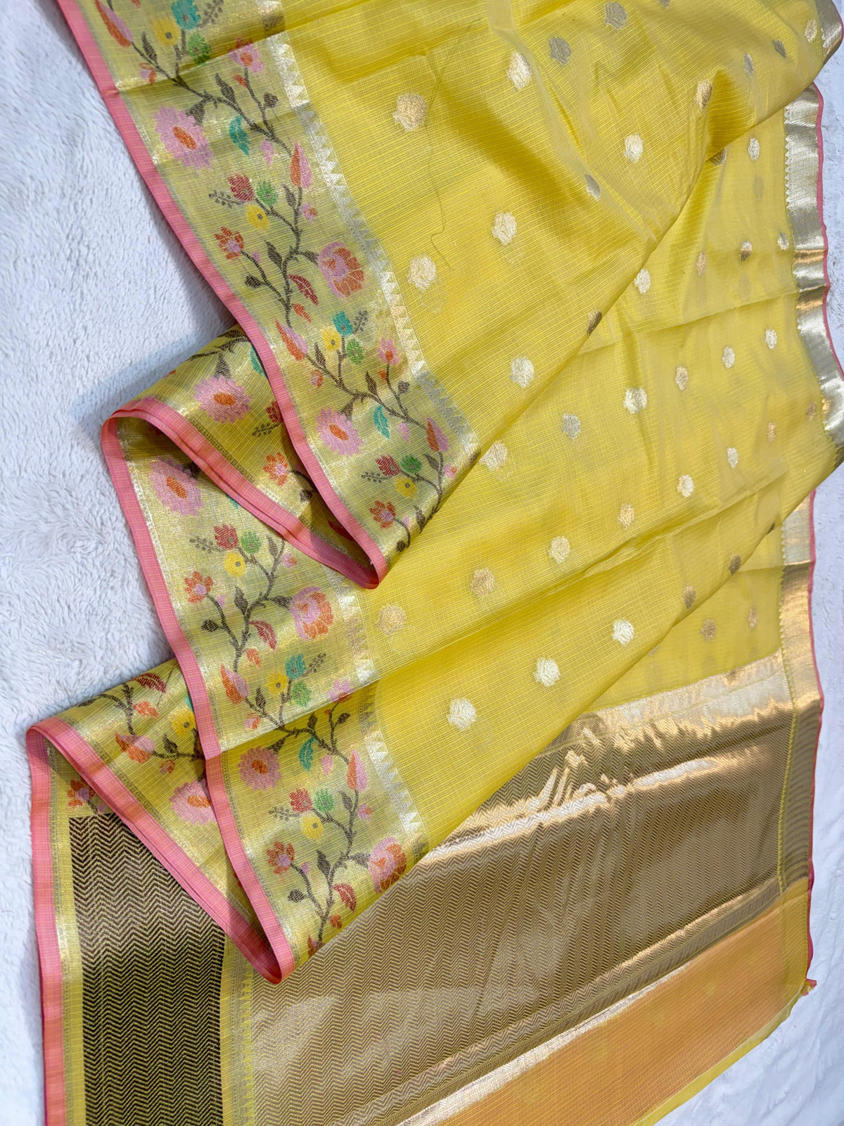 Gold Cotton Kota Paithani Border Premium Banarasi Saree