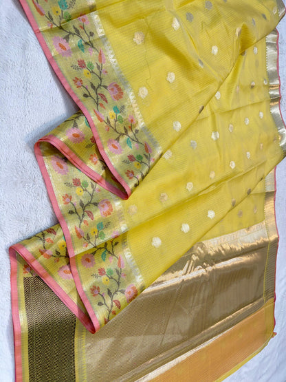 Gold Cotton Kota Paithani Border Premium Banarasi Saree