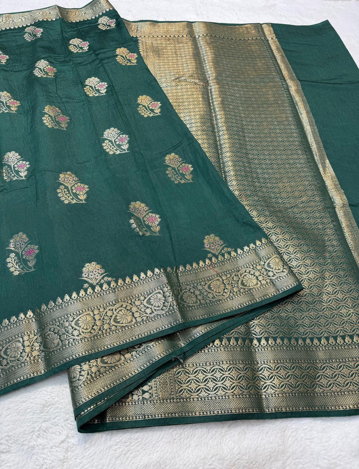 Bottle Green Raw Mango Premium Banarasi Saree