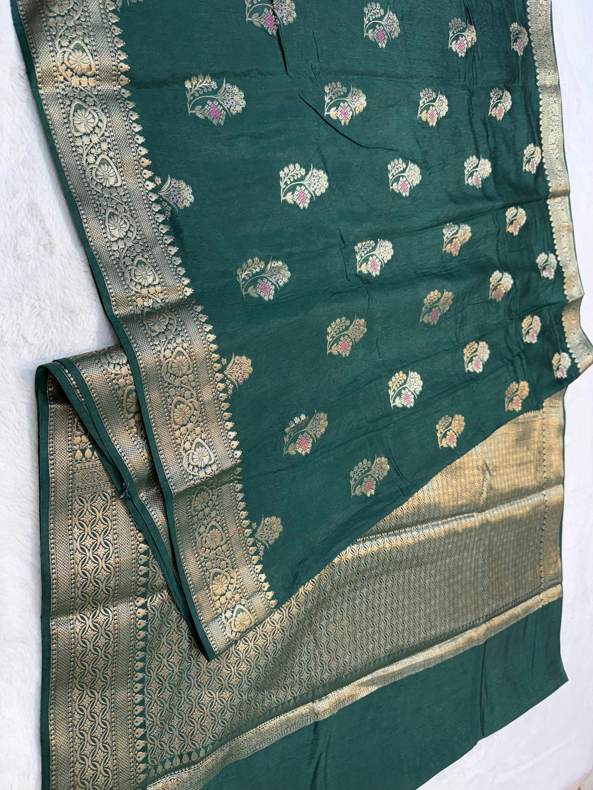 Bottle Green Raw Mango Premium Banarasi Saree