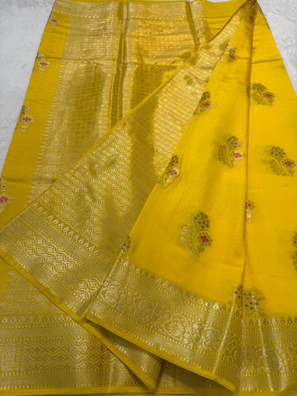 Gold Raw Mango Premium Banarasi Saree