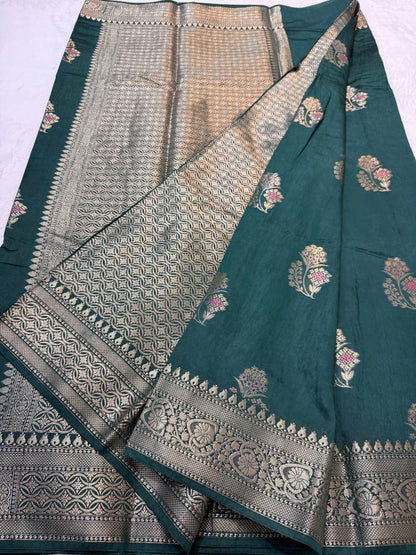 Bottle Green Raw Mango Premium Banarasi Saree
