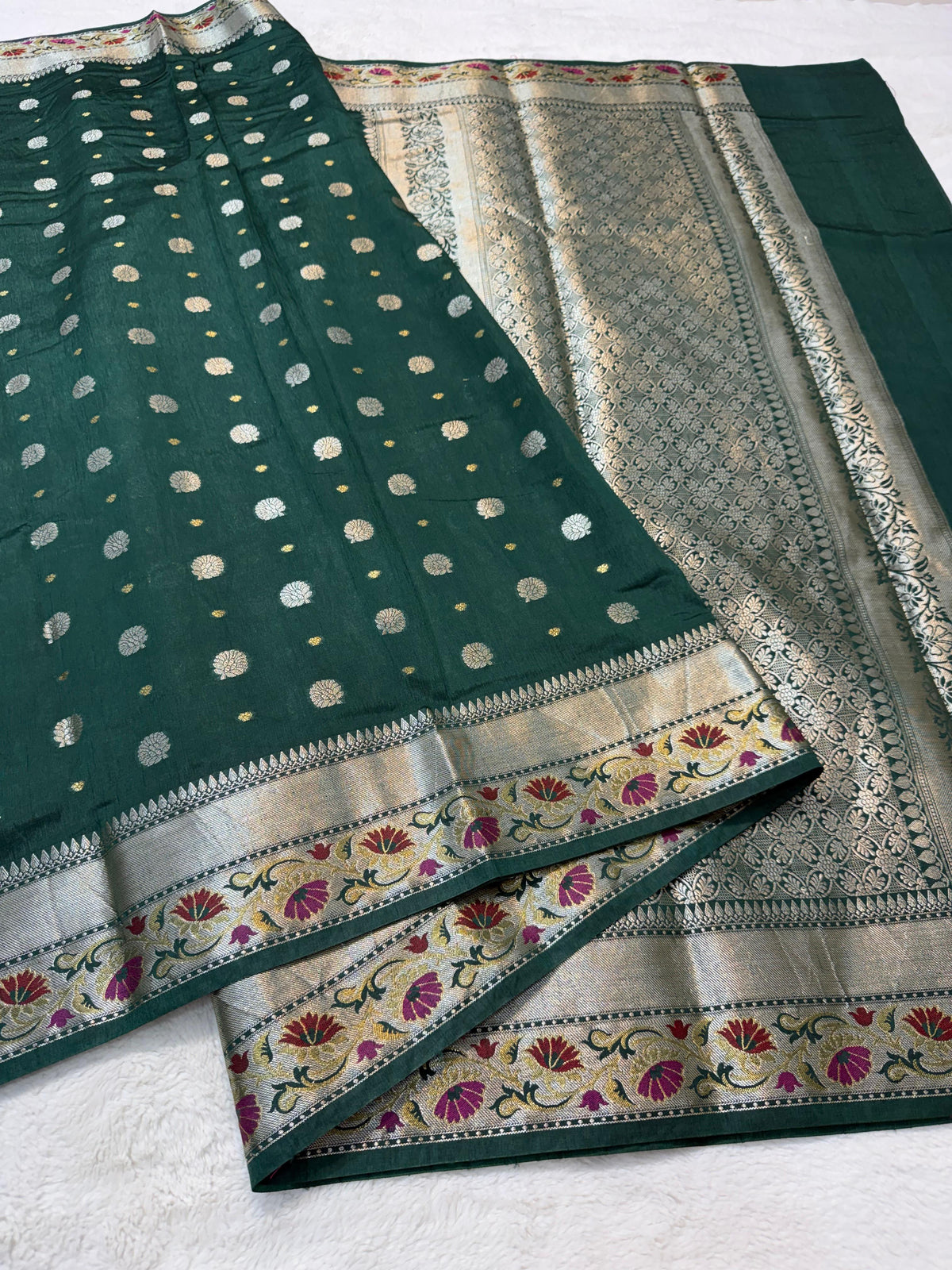 Bottle Green Raw Mango Premium Banarasi Saree