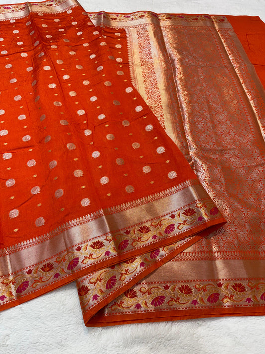 Orange Raw Mango Premium Banarasi Saree