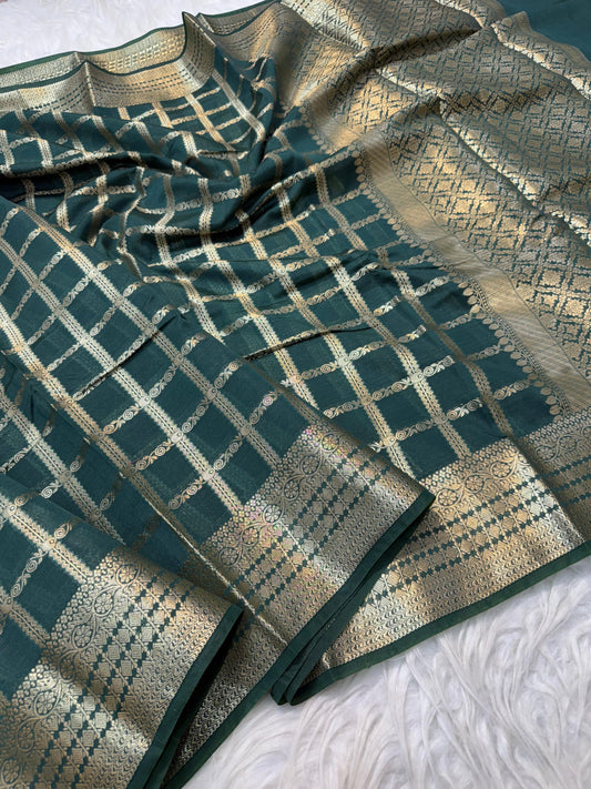 Bottle Green Raw Mango Premium Banarasi Saree