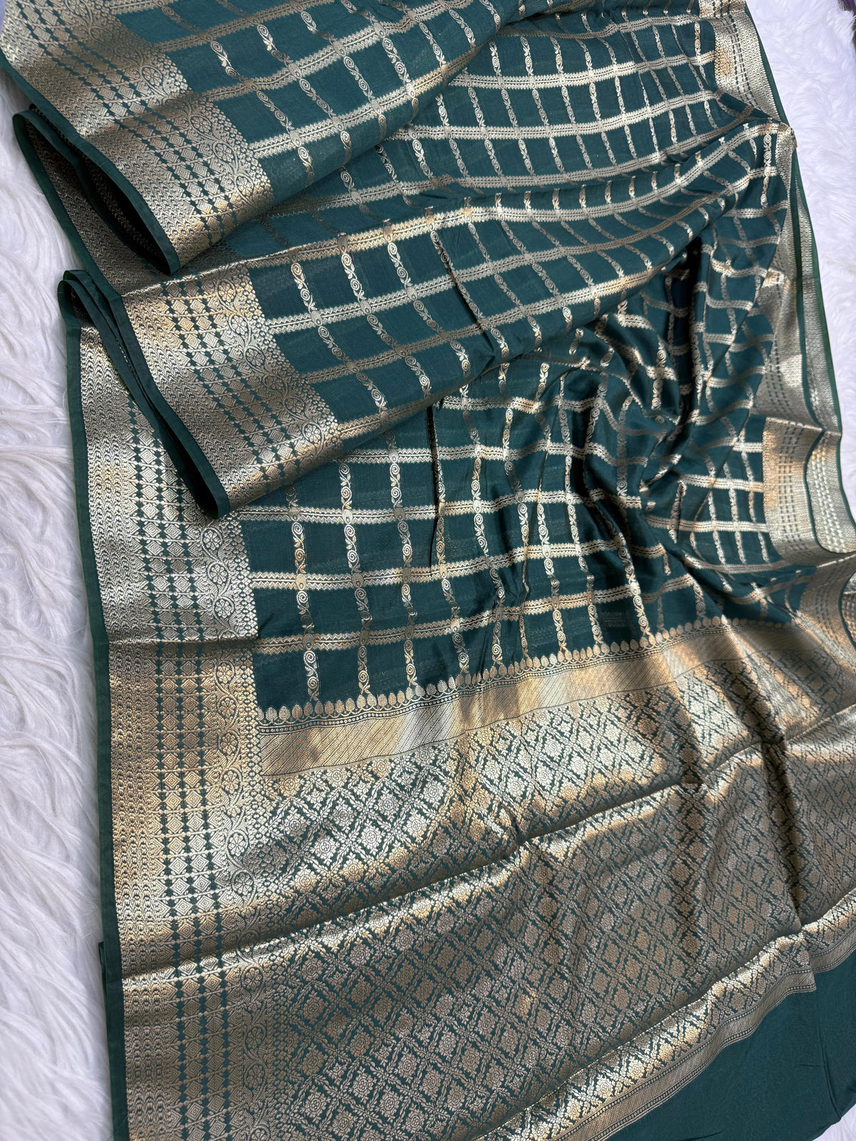 Bottle Green Raw Mango Premium Banarasi Saree