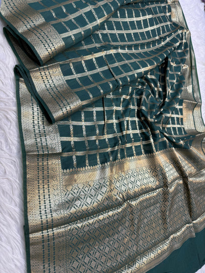 Bottle Green Raw Mango Premium Banarasi Saree