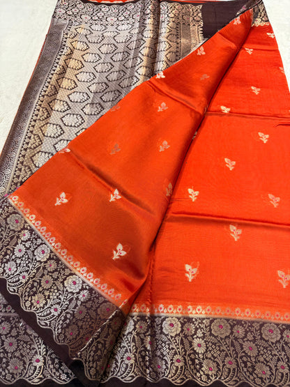 Orange Pure Mango Silk Premium Banarasi Saree