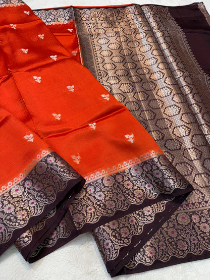 Orange Pure Mango Silk Premium Banarasi Saree