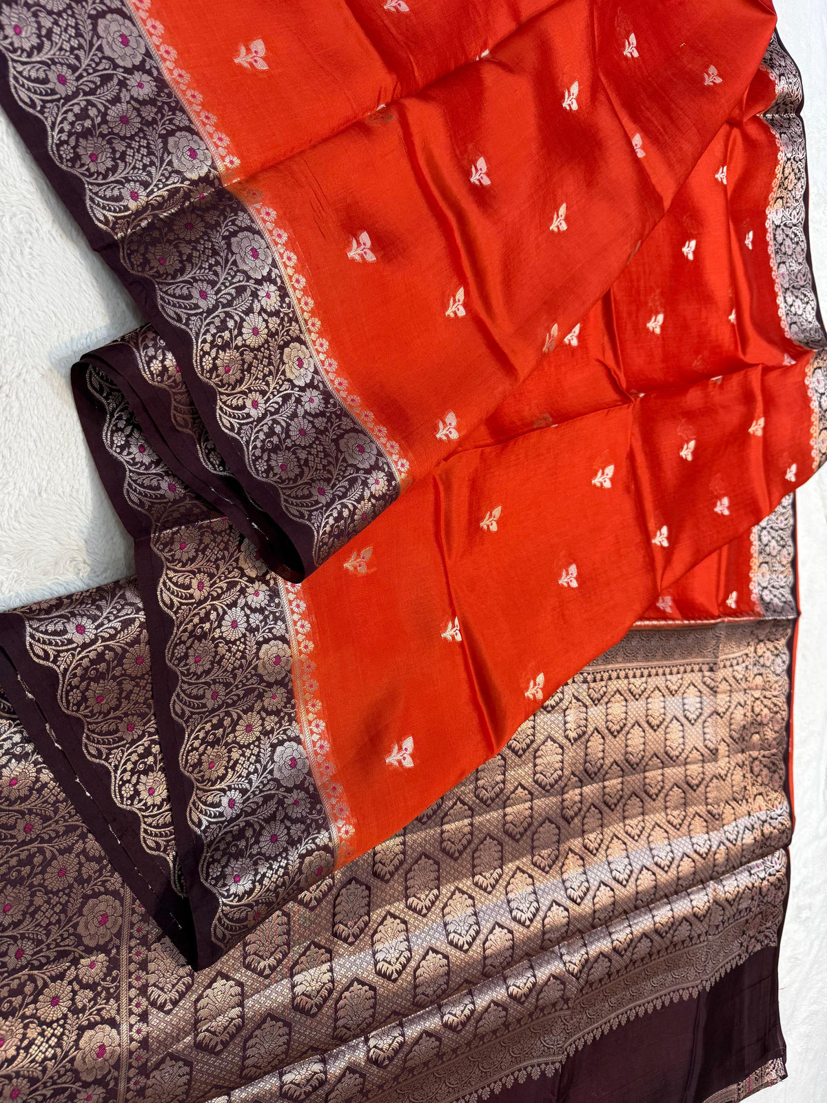 Orange Pure Mango Silk Premium Banarasi Saree