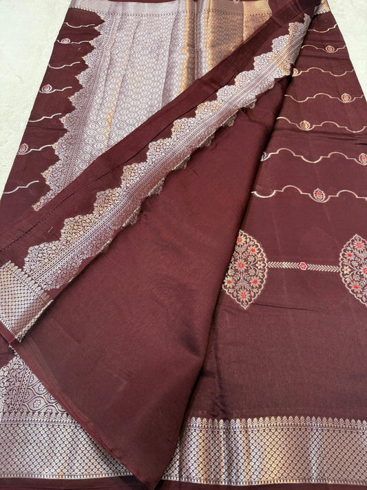 Brown Pure Mango Silk Premium Banarasi Saree
