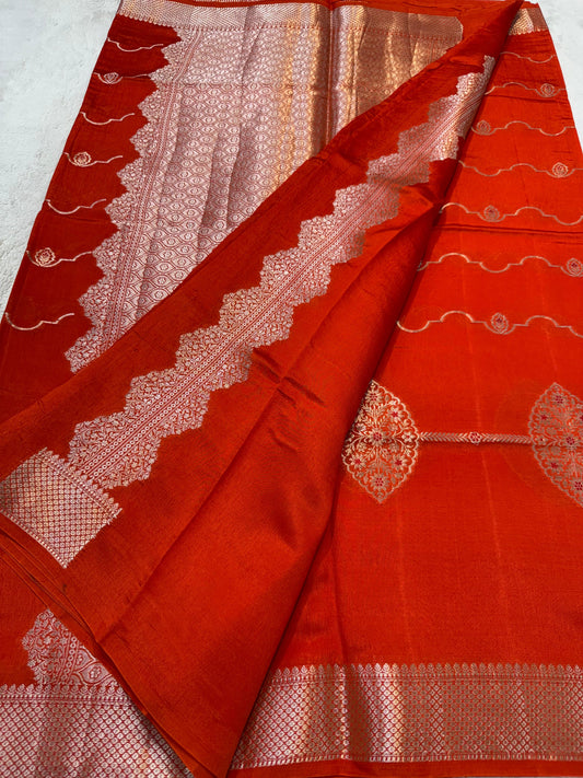 Orange Pure Mango Silk Premium Banarasi Saree