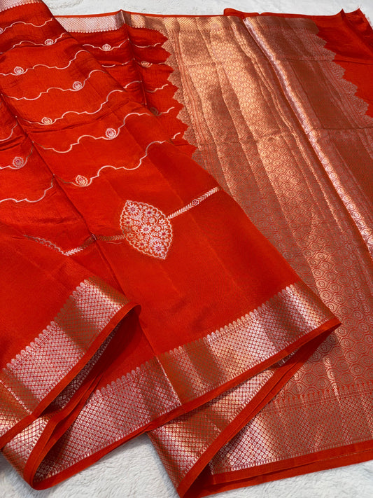 Orange Pure Mango Silk Premium Banarasi Saree