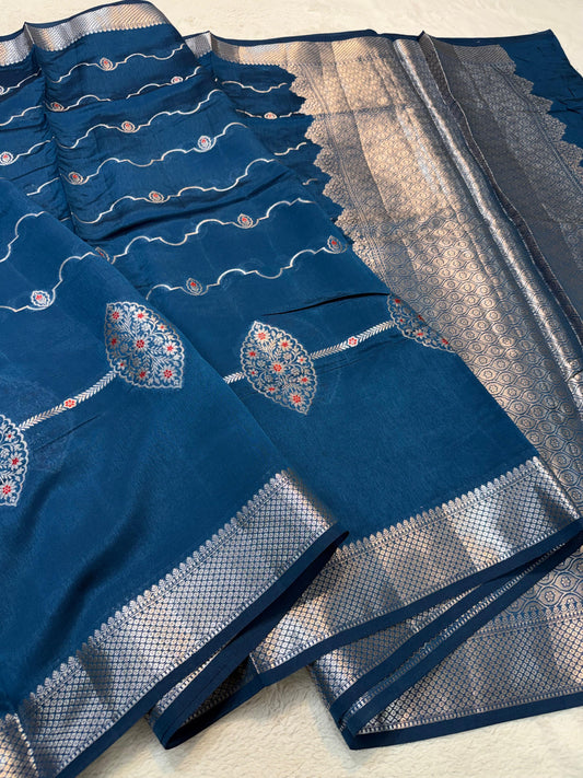 Blue Pure Mango Silk Premium Banarasi Saree