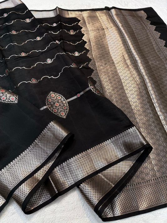 Black Pure Mango Silk Premium Banarasi Saree