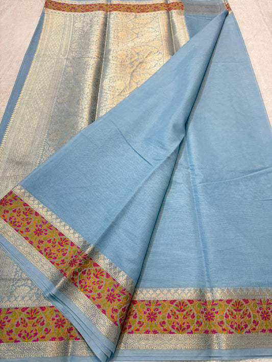 Sky Blue Cotton Tilfi Premium Banarasi Saree