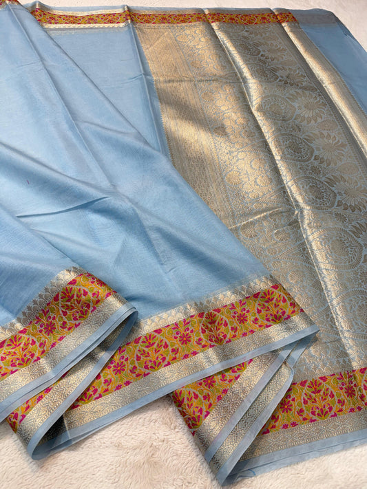 Sky Blue Cotton Tilfi Premium Banarasi Saree