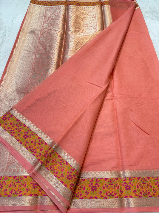 Peach Cotton Tilfi Premium Banarasi Saree
