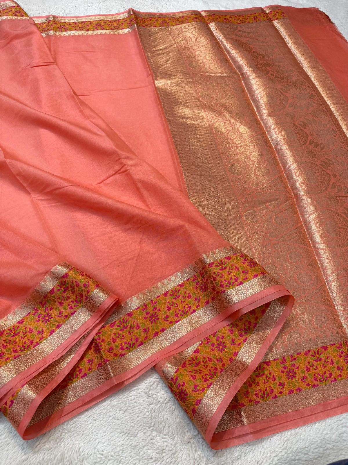 Peach Cotton Tilfi Premium Banarasi Saree