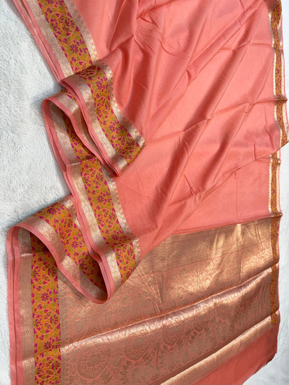 Peach Cotton Tilfi Premium Banarasi Saree