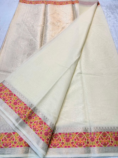 Off White Cotton Tilfi Premium Banarasi Saree