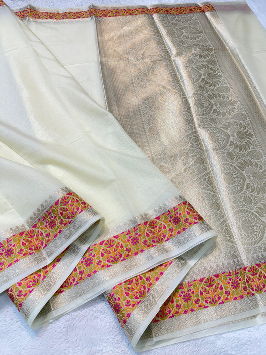 Off White Cotton Tilfi Premium Banarasi Saree