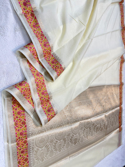 Off White Cotton Tilfi Premium Banarasi Saree