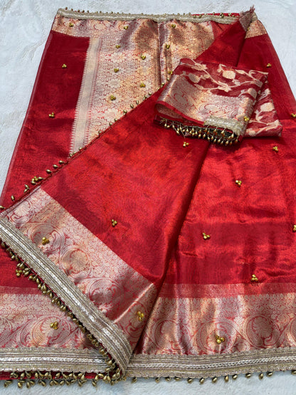 Red Tissue Ghungaroo Premium Banarasi Saree