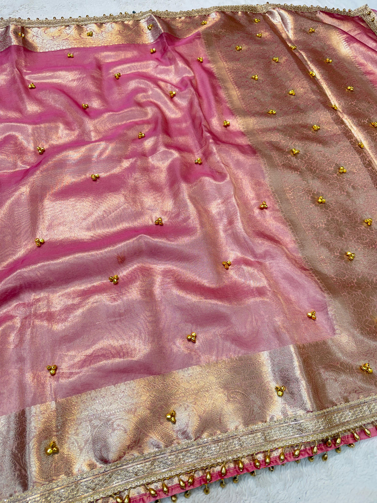 Pink Tissue Ghungaroo Premium Banarasi Saree