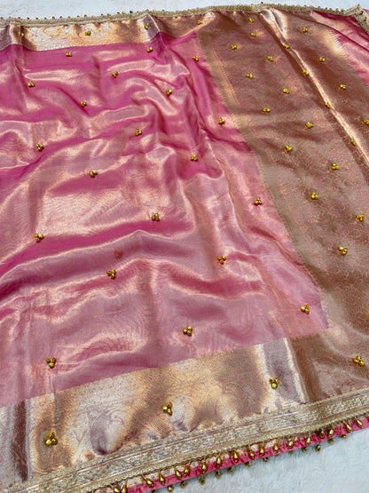 Pink Tissue Ghungaroo Premium Banarasi Saree