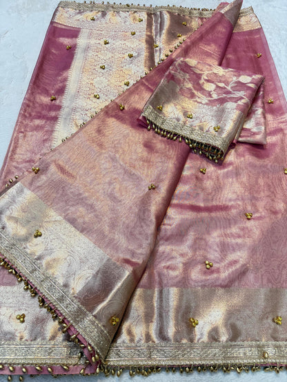 Pink Tissue Ghungaroo Premium Banarasi Saree