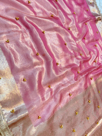 Pink Tissue Ghungaroo Premium Banarasi Saree