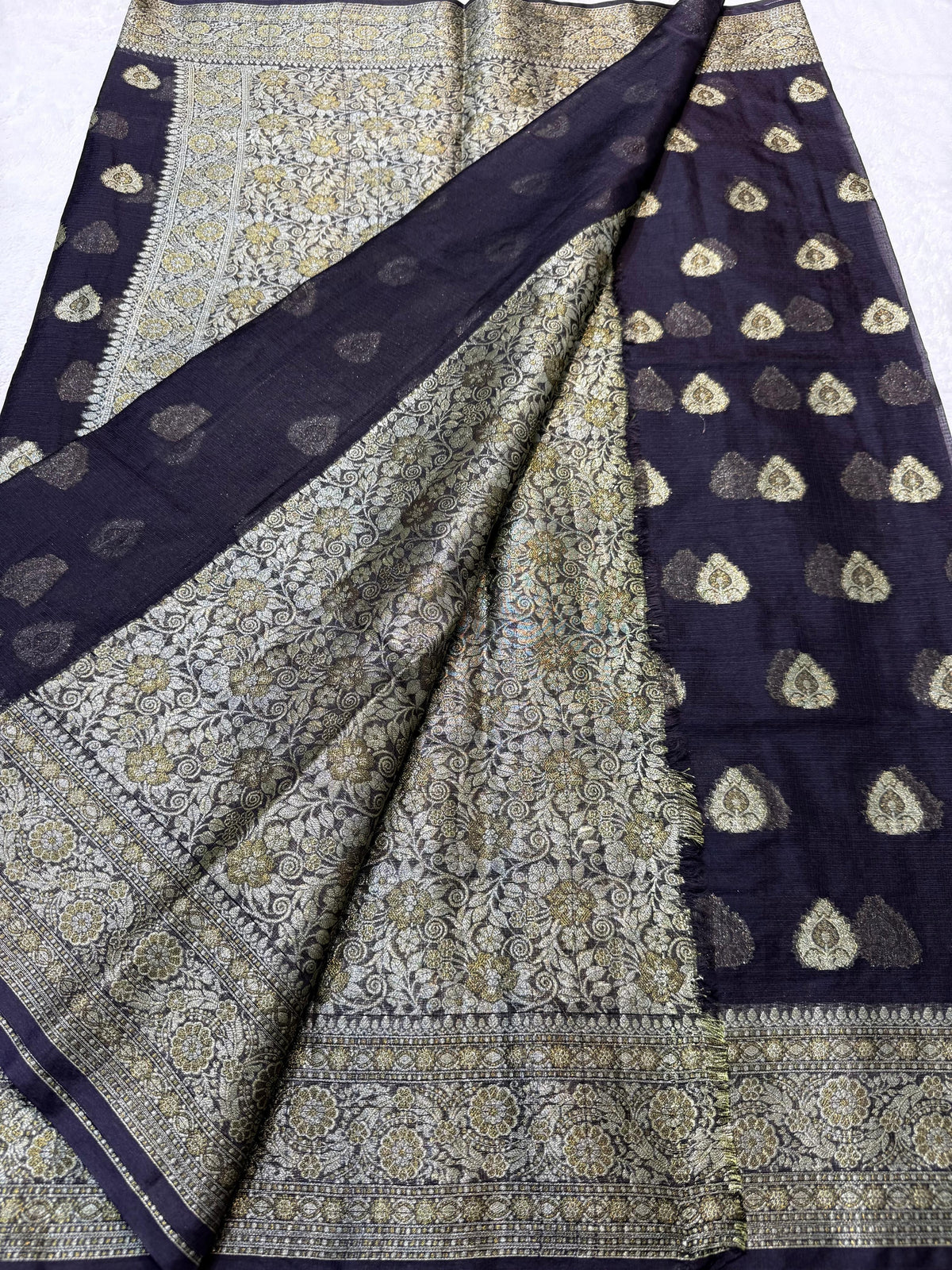 Black Cotton Kota Premium Banarasi Saree