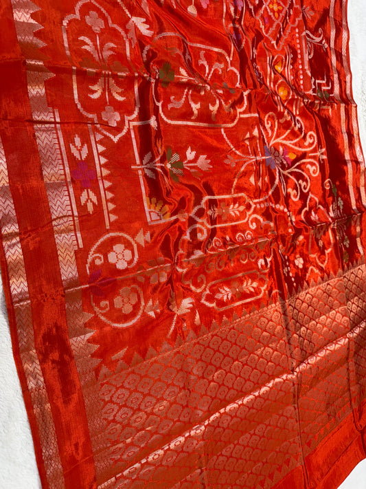 Orange Viscose Minakari Premium Banarasi Saree