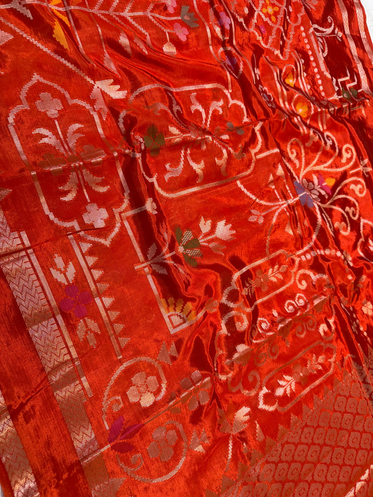 Orange Viscose Minakari Premium Banarasi Saree