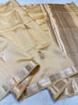 Beige Pure Mulberry Silk Zari Woven Buta With Resham Meena Banarasi Saree