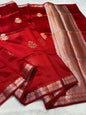 Maroon Pure Mulberry Silk Zari Woven Buta With Resham Meena Banarasi Saree