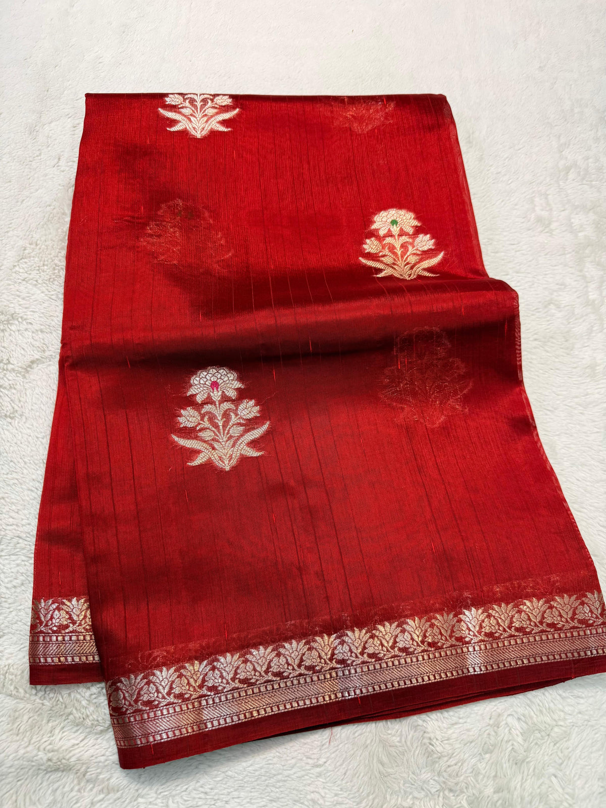 Maroon Pure Mulberry Silk Zari Woven Buta With Resham Meena Banarasi Saree