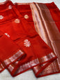 Red Pure Mulberry Silk Zari Woven Buta With Resham Meena Banarasi Saree
