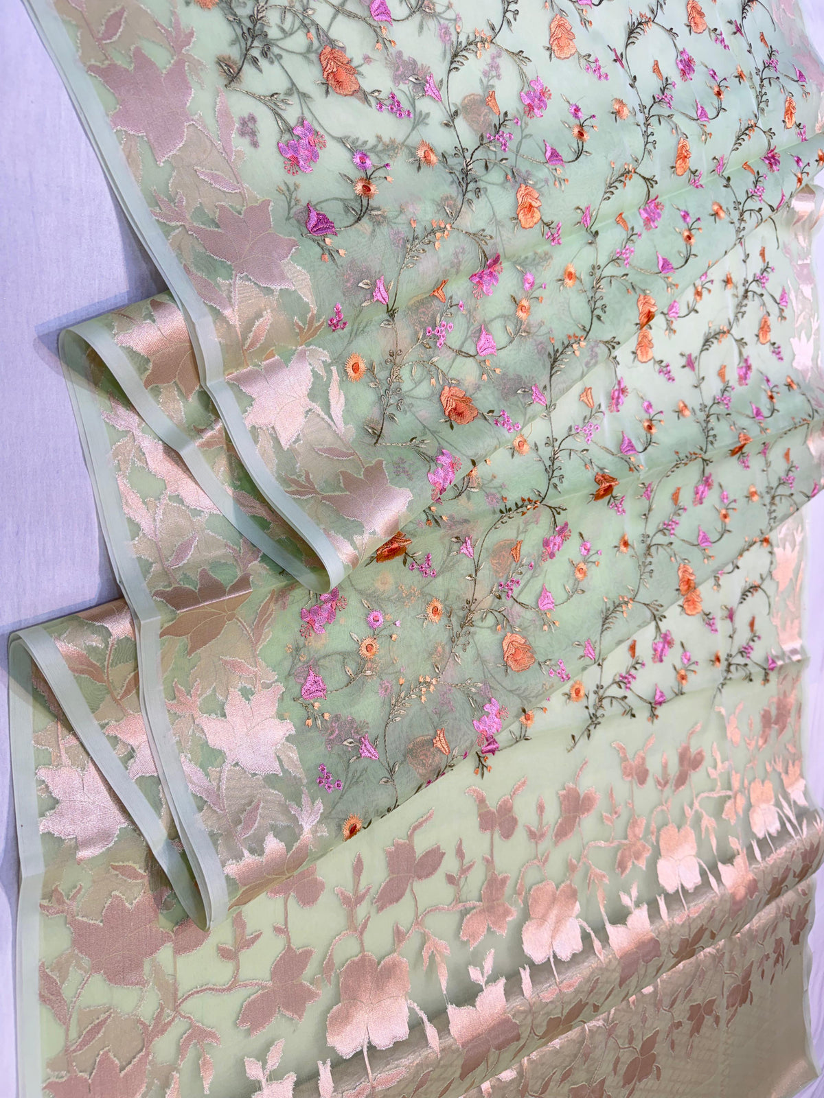 Green Kora Organza Designer Embroidery Premium Banarasi Saree