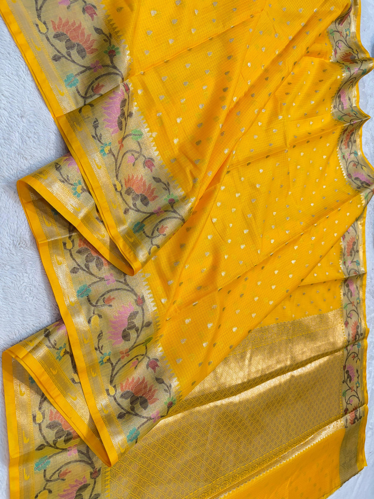 Gold Cotton Kota Paithani Border Premium Banarasi Saree