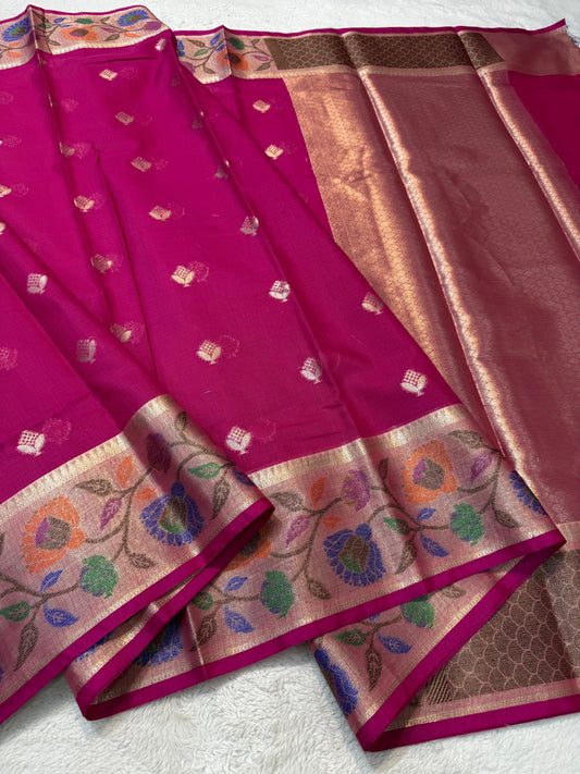 Rani Cotton Kota Paithani Border Premium Banarasi Saree