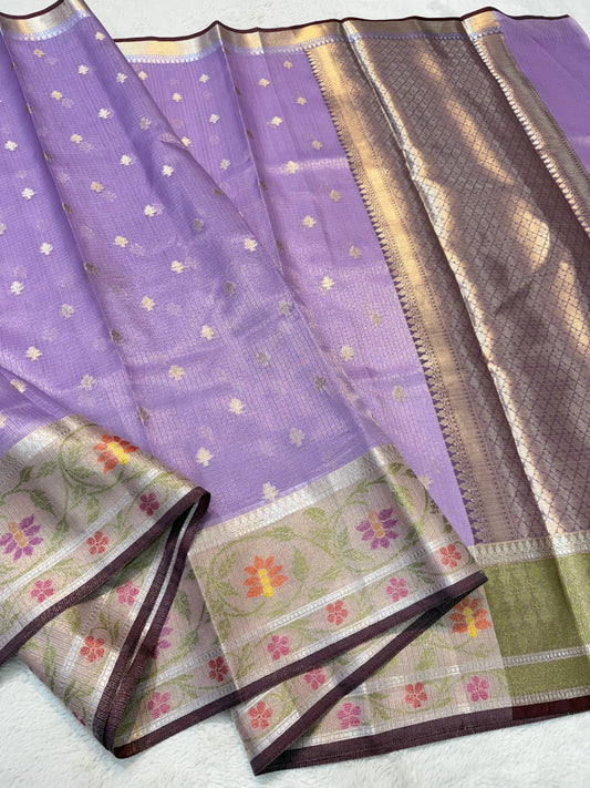 Lovender Tissue Kota Paithani Border Premium Banarasi