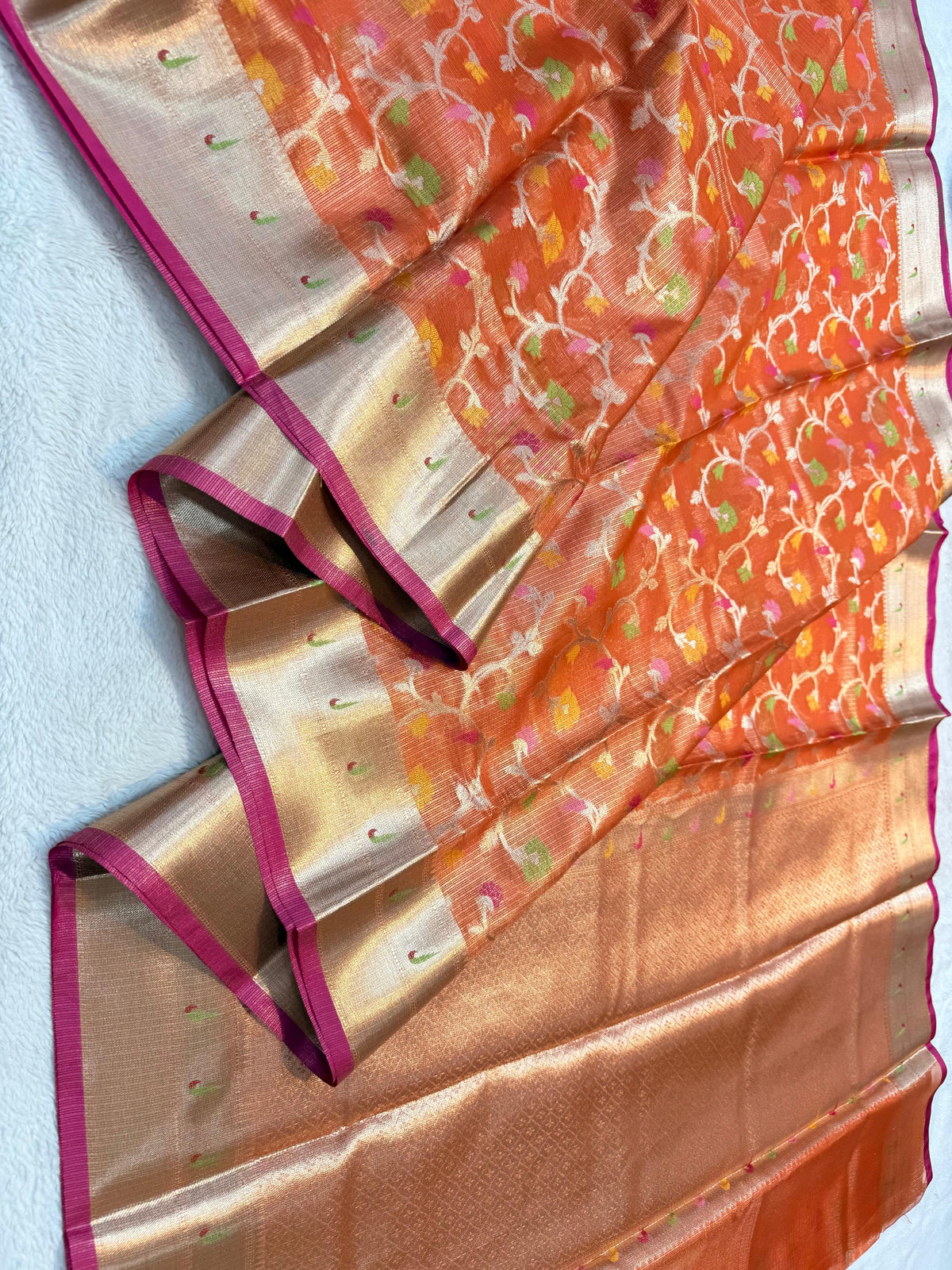 Orange Tissue Kota Paithani Border Premium Banarasi