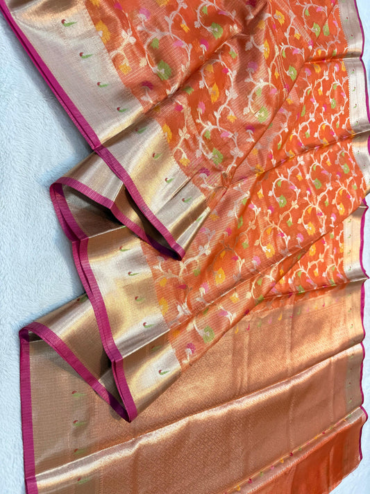 Orange Tissue Kota Paithani Border Premium Banarasi