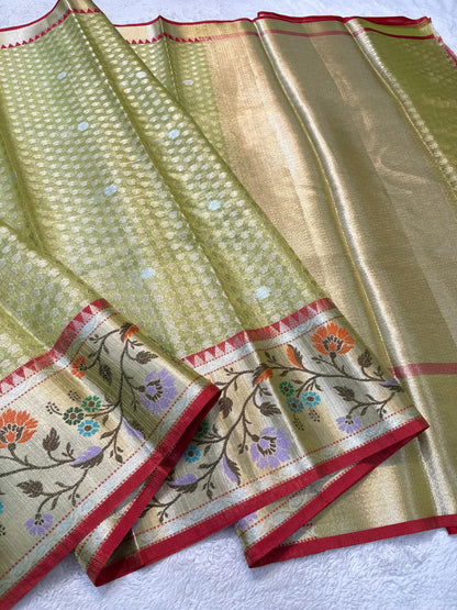 Green Tissue Kota Paithani Border Premium Banarasi